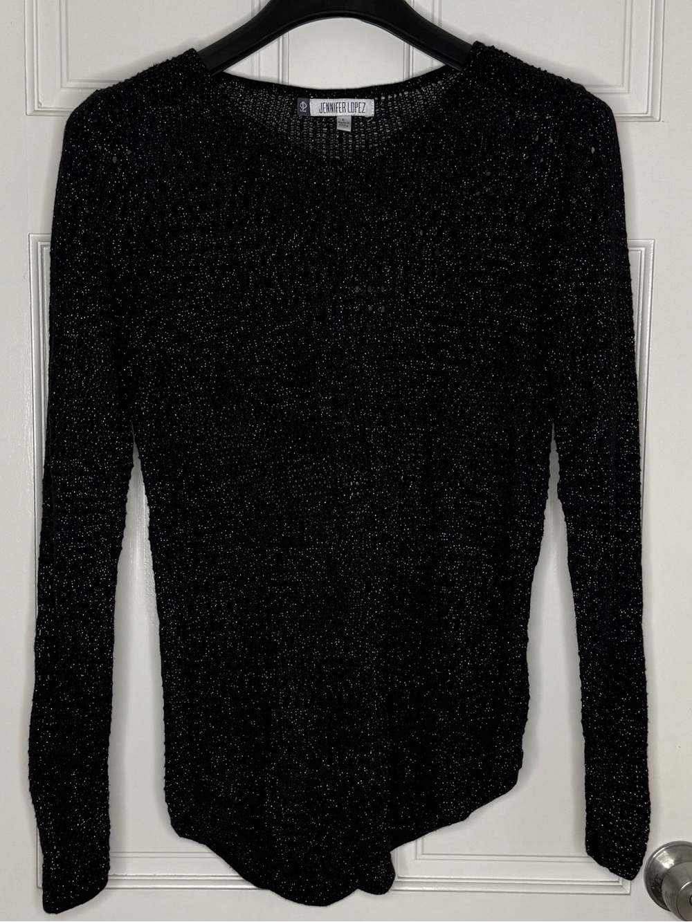 Jennifer Lopez Black Sparkle Long Sleeve Knit Top
